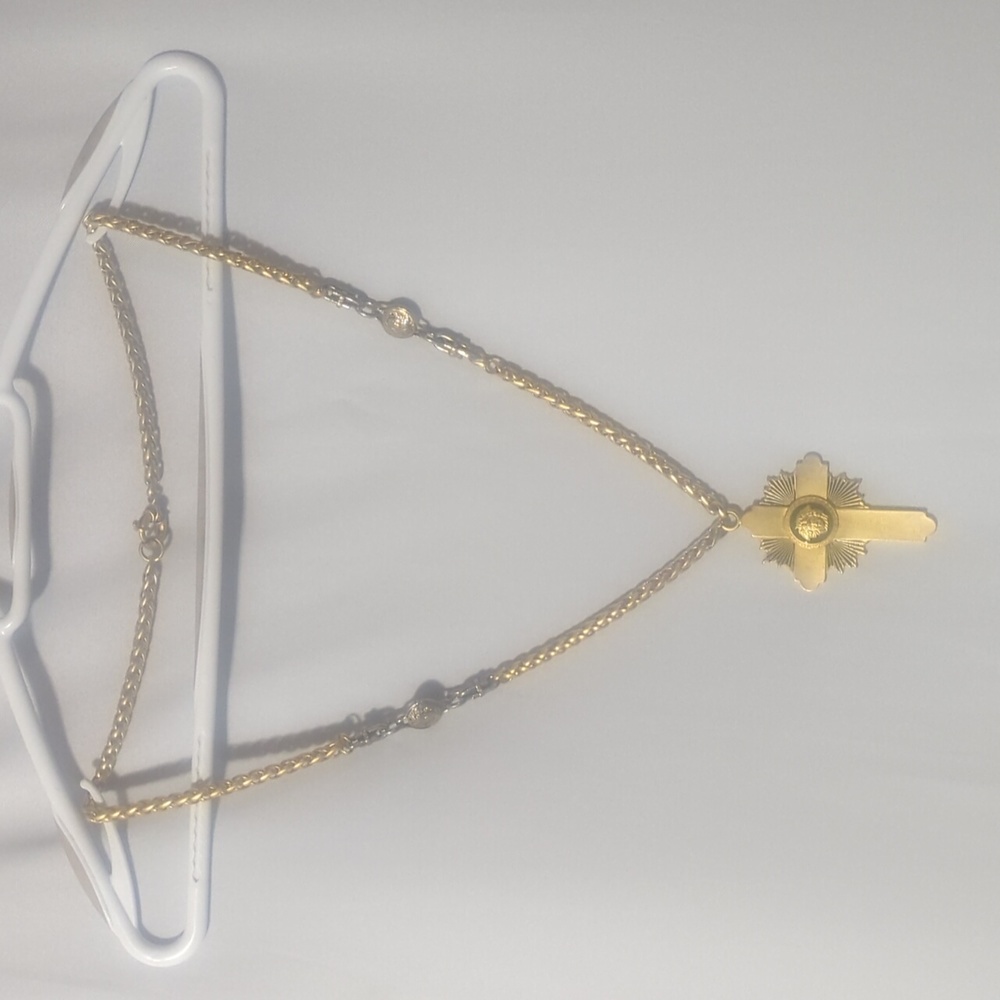 Authentic Vintage Golden Versace Rope Chain With 4" Cross Pendant